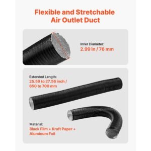 diesel heater pipe duct vent kit, 3 inch heater pipe warm air outlet vent set with y shaped connector & air duct clamps, parking heaters air ducts vent kit for 5kw 8kw diesel heaters, black
