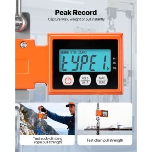 digital crane scale, 1100 lbs/500 kg max capacity, heavy duty industrial hanging scale with cast aluminum case & lcd display, 0.2 lbs division & 3 unit switch, auto off setting for garage