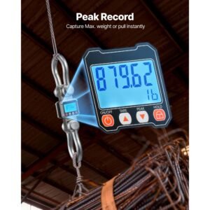 digital crane scale, 22000 lbs/10 t max capacity, heavy duty industrial hanging scale with cast aluminum case & lcd display, 5 lbs division & 3 unit switch, remote control for garage factory