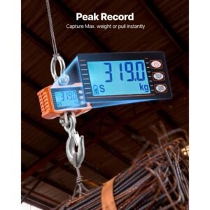 digital crane scale, 4400 lbs/2000 kg max capacity, heavy duty industrial hanging scale with cast aluminum case & lcd display, 1 lbs division & 3 unit switch, remote control for garage factory