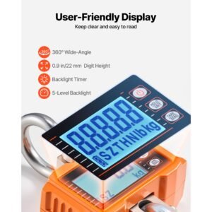 digital crane scale, 4400 lbs/2000 kg max capacity, heavy duty industrial hanging scale with cast aluminum case & lcd display, 1 lbs division & 3 unit switch, remote control for garage factory