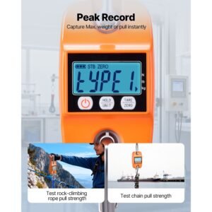 digital crane scale, 880 lbs/400 kg max capacity, handheld hanging scale with cast aluminum case & lcd display, 0.2 lbs division & 3 unit switch, auto off setting, orange