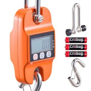 Digital Crane Scale, 880 lbs/400 kg Max Capacity, Handheld Hanging Scale with Cast Aluminum Case & LCD Display, 0.2 lbs Division & 3 Unit Switch, Auto-Off Setting, Orange