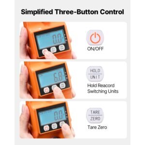digital crane scale, 880 lbs/400 kg max capacity, handheld hanging scale with cast aluminum case & lcd display, 0.2 lbs division & 3 unit switch, auto off setting, orange