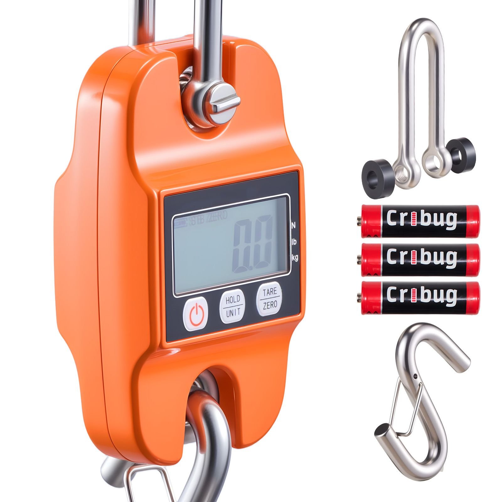 digital crane scale, 880 lbs/400 kg max capacity, handheld hanging scale with cast aluminum case & lcd display, 0.2 lbs division & 3 unit switch, auto off setting, orange