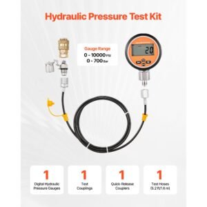 digital hydraulic pressure test coupling kit, 10000 psi pressure gauge manometer tester with 1 gauge, 1 test coupling, 1 quick release coupler, and 1 hose for excavator construction machinery