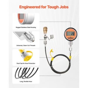 digital hydraulic pressure test coupling kit, 10000 psi pressure gauge manometer tester with 2 gauges, 9 test couplings, 2 quick release couplers, 2 hoses for excavator construction machinery