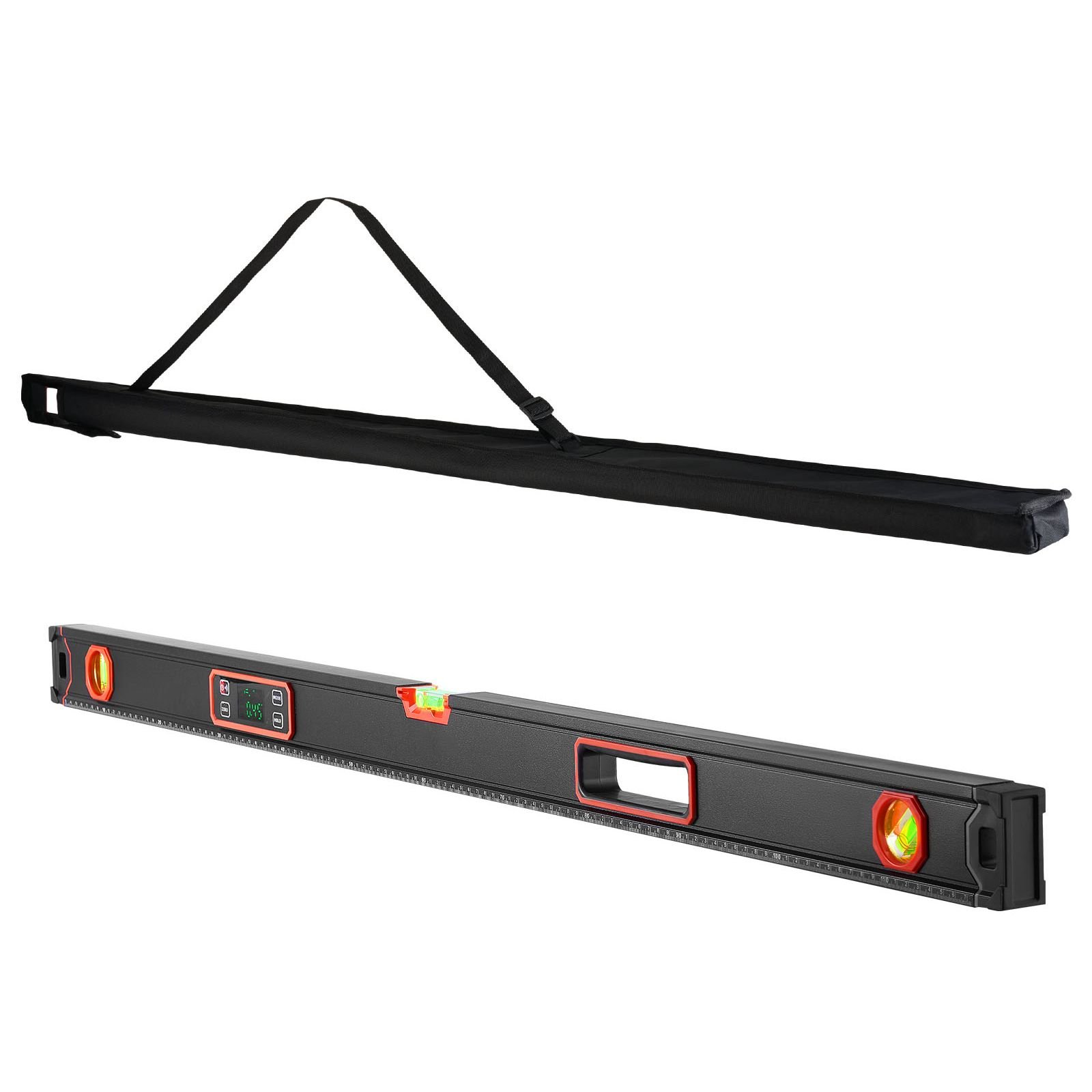 digital level, 48 in length, magnetic electronic level with led backlit display, 360° electronic leveler tool with 0°/45°/90° bubble vials, ip54 rating for construction carpentry home renovation