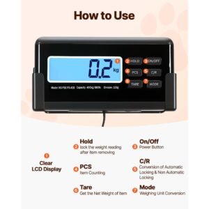 digital postal scale, 0.2 lbs dual accuracy, 1100 lbs commercial weight scale with hold/tare function & lcd display, fit for packages, postage, luggage, battery and power adapter included