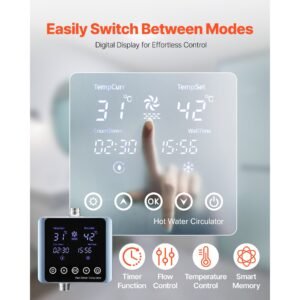 digital smart instant hot water recirculating pump kit, with built in thermostat, timer, digital screen, under sink recirculation circulation circulator pump system, for house water heaters