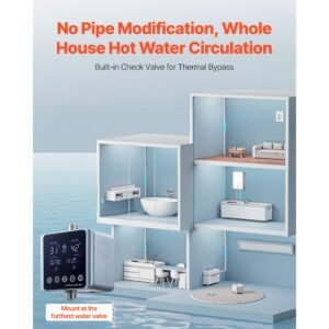 digital smart instant hot water recirculating pump kit, with built in thermostat, timer, digital screen, under sink recirculation circulation circulator pump system, for house water heaters