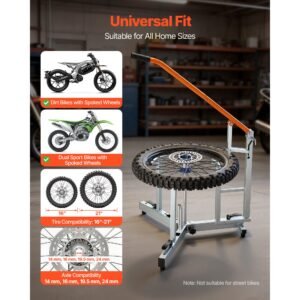 dirt bike and dual sport tire changer, fits for 16" 21" wheels, 15/17/20/25 mm axles, heavy duty dirt bike tire changing tool kit with bead breaker, irons, protective sleeves, and storage bag