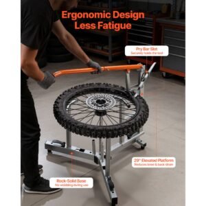 dirt bike and dual sport tire changer, fits for 16" 21" wheels, 15/17/20/25 mm axles, heavy duty dirt bike tire changing tool kit with bead breaker, irons, protective sleeves, and storage bag