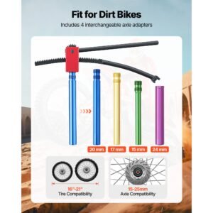 dirt bike tire changing tool kit, fits for motocross enduro 16" 21" wheels, includes 15 25 mm axle adapters, dirt bike tire changing tools compact changer with 2 irons and protective sleeve