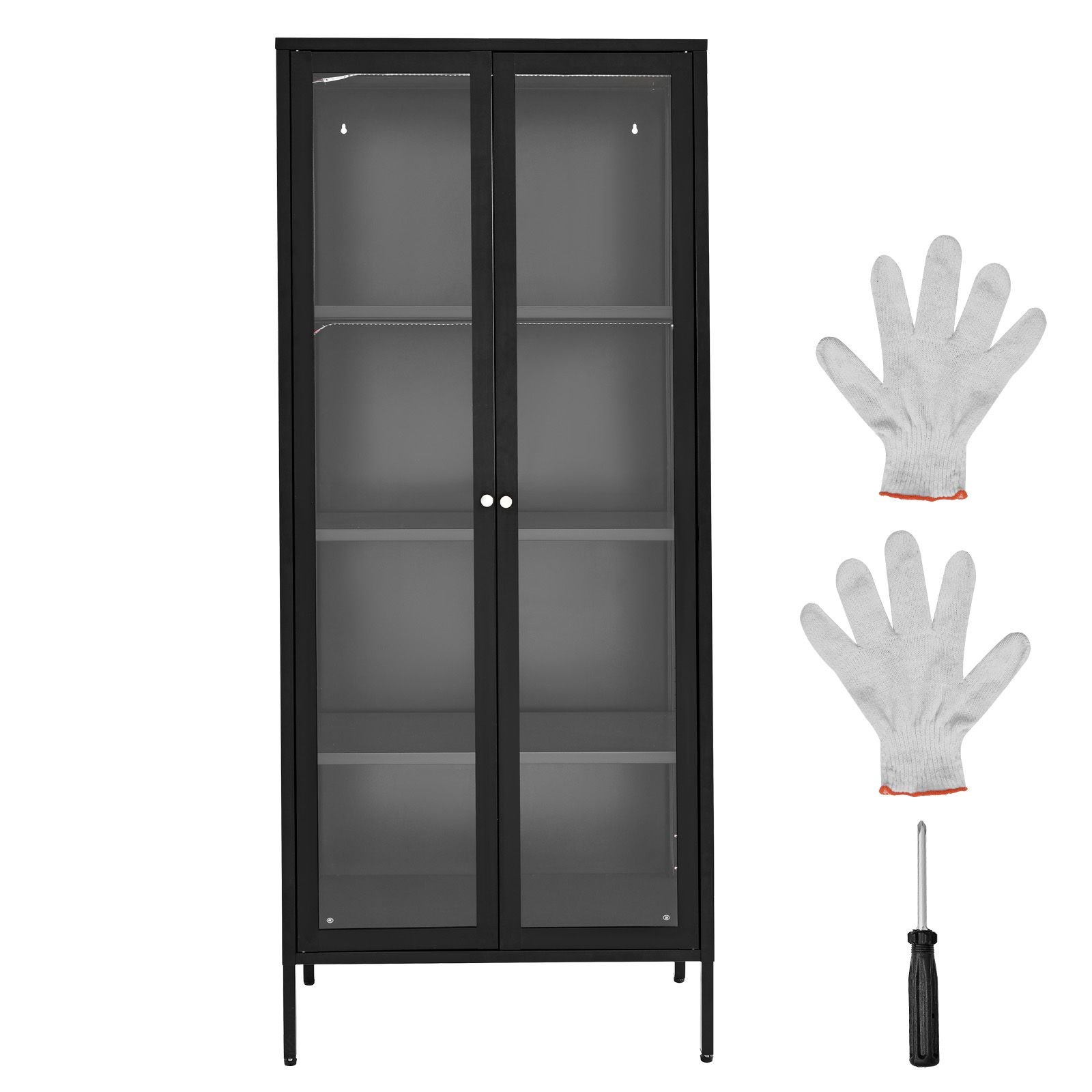 display cabinet with glass door, 66 in tall 4 tier lighted display case with 3 color lights, metal storage cabinet with 3 adjustable shelves, curio cabinet for collectibles figures trophy