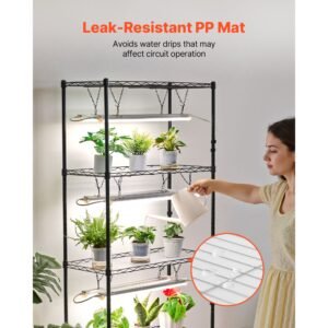 diy plant shelf with grow lights, 71 in tall indoor plant stand with wheels, 192w 5000k full spectrum grow lights, heavy duty metal plants display rack, flower pot holder for seed starting