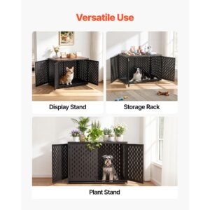 dog crate furniture, 42 inch heavy duty dog kennel furniture indoor for small & medium dogs, steel decorative pet cage house end table with 3 doors, detachable tray & escape proof locks, black