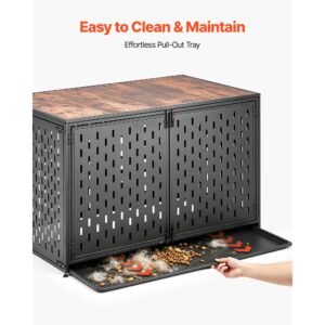 dog crate furniture, 48 inch heavy duty dog kennel furniture indoor for large dogs, sturdy steel decorative pet cage house end table with 3 doors, detachable tray & escape proof locks, black