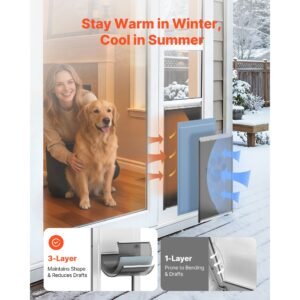 dog door for sliding glass door, 75 7/8" to 80 11/16" adjustable height, aluminum alloy frame with 3 layer flap and rotating hinge, for extra large sized dogs, sliding glass pet doors for renter