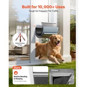 dog door for sliding glass door, 75 7/8" to 80 11/16" adjustable height, aluminum alloy frame with 3 layer flap and rotating hinge, for extra large sized dogs, sliding glass pet doors for renter