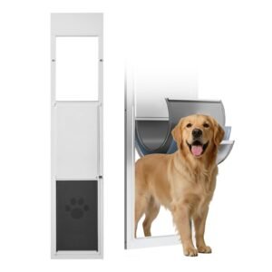 Dog Door for Sliding Glass Door, 75 7/8" to 80 11/16" Adjustable Height, Aluminum Alloy Frame with 3-Layer Flap and Rotating Hinge, for Extra Large-Sized Dogs, Sliding Glass Pet Doors for Renter