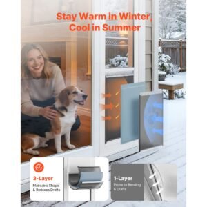dog door for sliding glass door, 75 7/8" to 80 11/16" adjustable height, aluminum alloy frame with flap and rotating hinge, lock design, for large sized dogs, sliding glass pet doors for renters