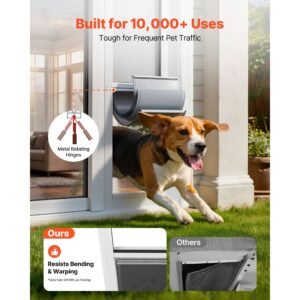 dog door for sliding glass door, 75 7/8" to 80 11/16" adjustable height, aluminum alloy frame with flap and rotating hinge, lock design, for large sized dogs, sliding glass pet doors for renters