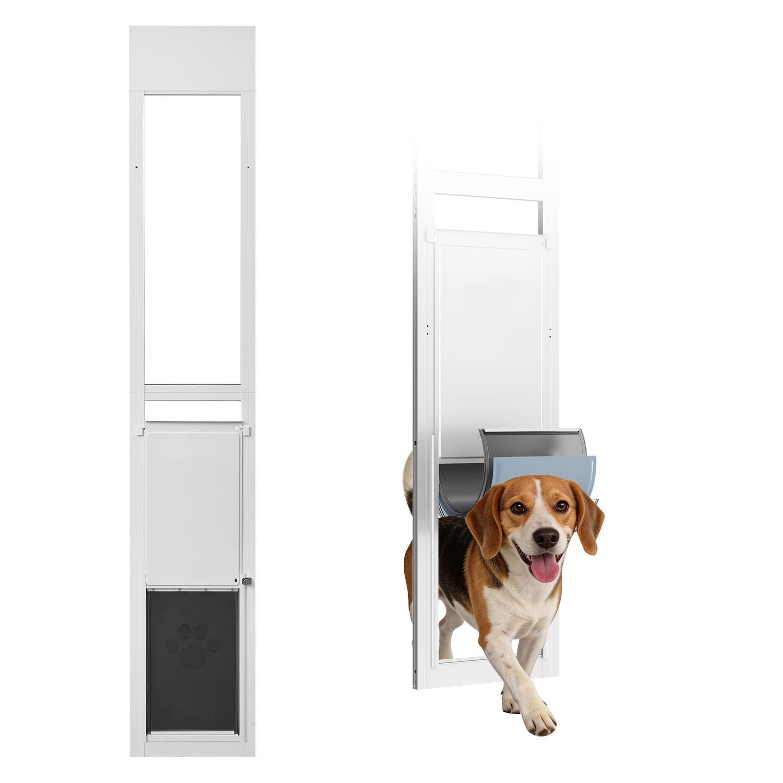 dog door for sliding glass door, 75 7/8" to 80 11/16" adjustable height, aluminum alloy frame with flap and rotating hinge, lock design, for large sized dogs, sliding glass pet doors for renters