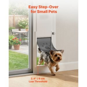 dog door for sliding glass door, 75 7/8" to 80 11/16" adjustable height, aluminum alloy frame with flap and rotating hinge, lock design, for small sized dogs, sliding glass pet doors for renters