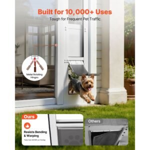 dog door for sliding glass door, 75 7/8" to 80 11/16" adjustable height, aluminum alloy frame with flap and rotating hinge, lock design, for small sized dogs, sliding glass pet doors for renters