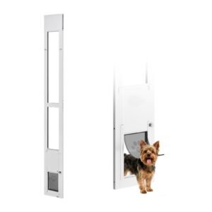 Dog Door for Sliding Glass Door, 75 7/8" to 80 11/16" Adjustable Height, Aluminum Alloy Frame with Flap and Rotating Hinge, Lock Design, for Small-Sized Dogs, Sliding Glass Pet Doors for Renters