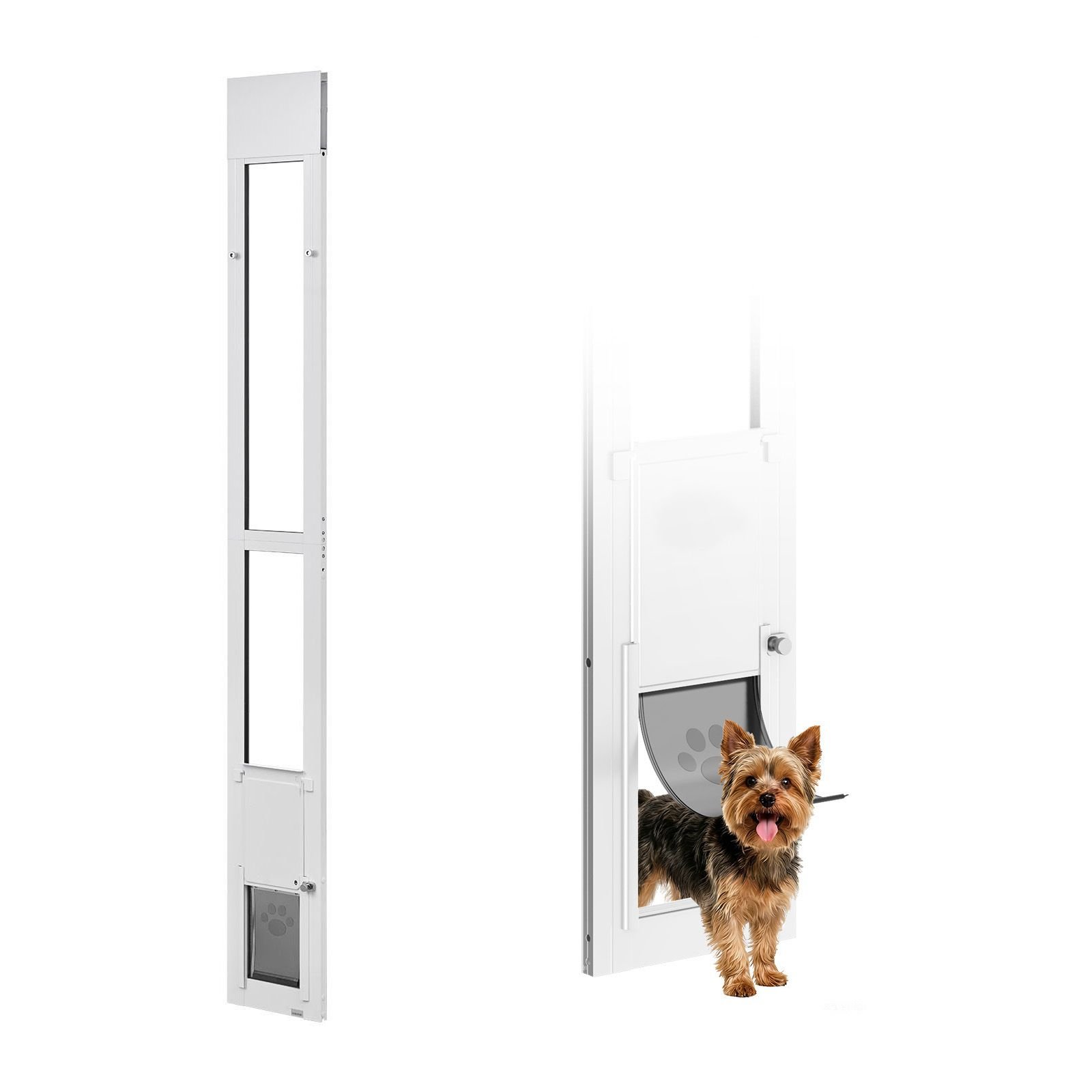 dog door for sliding glass door, 75 7/8" to 80 11/16" adjustable height, aluminum alloy frame with flap and rotating hinge, lock design, for small sized dogs, sliding glass pet doors for renters