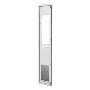 Dog Door for Sliding Glass Door, 75 7/8" to 80 11/16" Adjustable Height, Aluminum Alloy Frame with Flap, Lock Design, for Large-Sized Dogs, 180° Swing-Open Sliding Glass Pet Doors for Renters