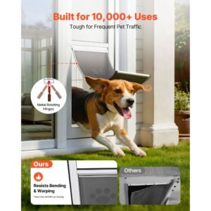 dog door for sliding glass door, 75 7/8" to 80 11/16" adjustable height, aluminum alloy frame with flap, lock design, for large sized dogs, 180° swing open sliding glass pet doors for renters