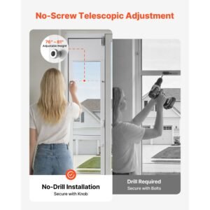 dog door for sliding glass door, 75 7/8" to 80 11/16" adjustable height, aluminum alloy frame with flap, lock design, for large sized dogs, 180° swing open sliding glass pet doors for renters