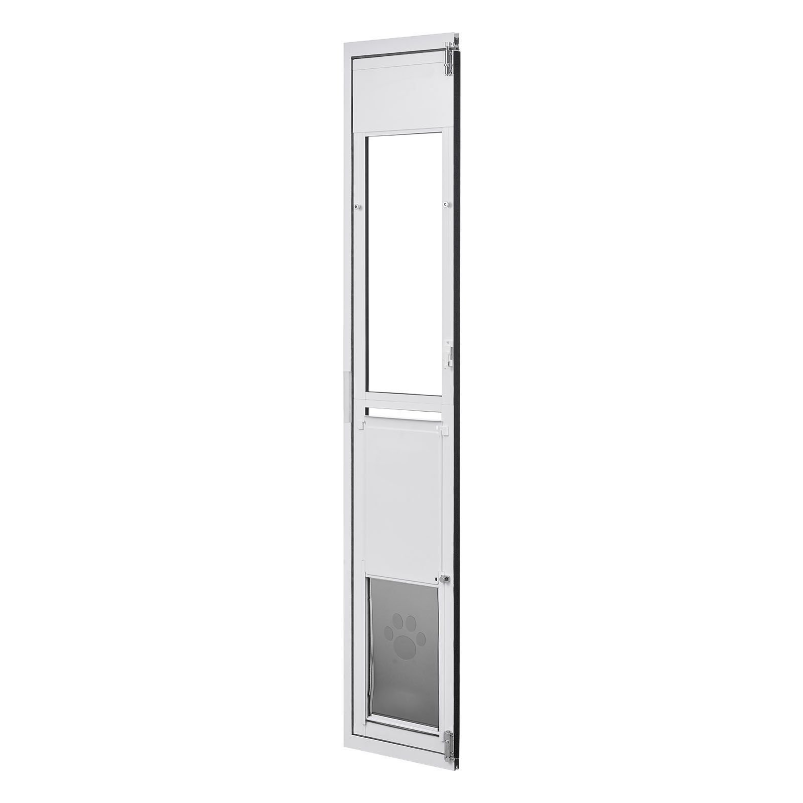 dog door for sliding glass door, 75 7/8" to 80 11/16" adjustable height, aluminum alloy frame with flap, lock design, for large sized dogs, 180° swing open sliding glass pet doors for renters