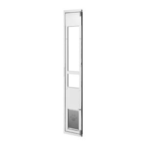 Dog Door for Sliding Glass Door, 75 7/8" to 80 11/16" Adjustable Height, Aluminum Alloy Frame with Flap, Lock Design, for Medium-Sized Dogs, 180° Swing-Open Sliding Glass Pet Doors for Renters