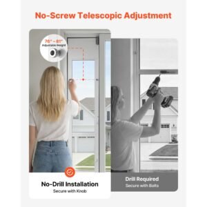 dog door for sliding glass door, 75 7/8" to 80 11/16" adjustable height, aluminum alloy frame with flap, lock design, for medium sized dogs, 180° swing open sliding glass pet doors for renters