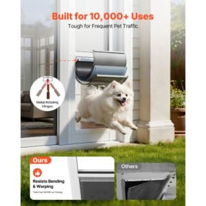 dog door for sliding glass door, 75 7/8" to 80 11/16" adjustable height, aluminum alloy frame with flap, rotating hinge, lock design, for medium sized dogs, sliding glass pet doors for renters