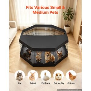 dog playpen 24 inch 8 panels exercise pen with top cover & bottom pad, indoor foldable metal pet fence with door, heavy duty puppy crate kennel pen for dogs, cats, and other small animals, black