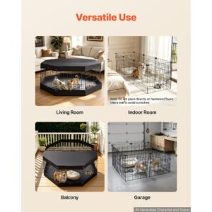 dog playpen 24 inch 8 panels exercise pen with top cover & bottom pad, indoor foldable metal pet fence with door, heavy duty puppy crate kennel pen for dogs, cats, and other small animals, black