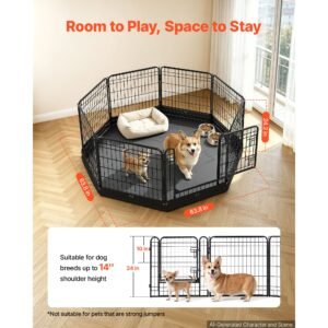 dog playpen 24 inch 8 panels foldable exercise pen with bottom pad, indoor metal pet fence with door, heavy duty puppy crate kennel, pet playpen for dogs, cats, and other small animals, black