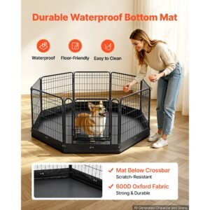 dog playpen 24 inch 8 panels foldable exercise pen with bottom pad, indoor metal pet fence with door, heavy duty puppy crate kennel, pet playpen for dogs, cats, and other small animals, black