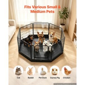 dog playpen 24 inch 8 panels foldable exercise pen with bottom pad, indoor metal pet fence with door, heavy duty puppy crate kennel, pet playpen for dogs, cats, and other small animals, black