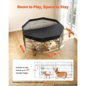dog playpen 24 inch 8 panels foldable exercise pen with top cover, indoor metal pet fence with door, heavy duty puppy crate kennel, pet playpen for dogs, cats, and other small animals, black
