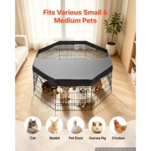 dog playpen 24 inch 8 panels foldable exercise pen with top cover, indoor metal pet fence with door, heavy duty puppy crate kennel, pet playpen for dogs, cats, and other small animals, black