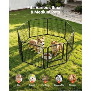 dog playpen 24 inch 8 panels foldable metal exercise pen pet fence, indoor/outdoor heavy duty puppy crate kennel with door for dogs, cats or small animals, portable for rv camping, yard, black
