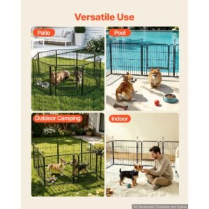 dog playpen 24 inch 8 panels foldable metal exercise pen pet fence, indoor/outdoor heavy duty puppy crate kennel with door for dogs, cats or small animals, portable for rv camping, yard, black