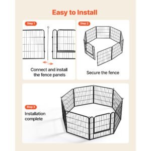 dog playpen 24 inch 8 panels foldable metal exercise pen pet fence, indoor/outdoor heavy duty puppy crate kennel with door for dogs, cats or small animals, portable for rv camping, yard, black