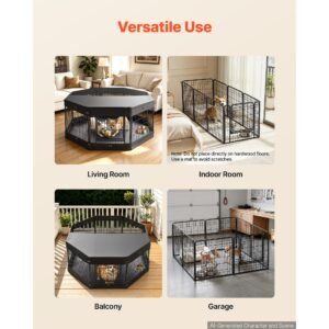 dog playpen 24 inch 8 panels heavy duty with top cover & bottom pad, indoor foldable metal exercise pen pet fence with door, puppy crate kennel pen for dogs, cats, and other small animals, black